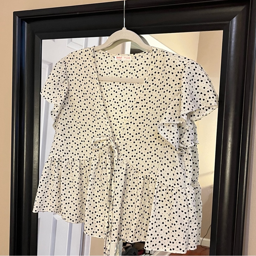 White Blouse with Black Heart Polka Dots and Ruffles